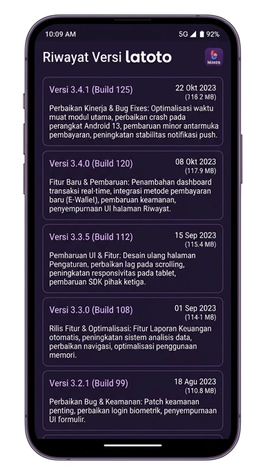 Tampilan riwayat versi latoto